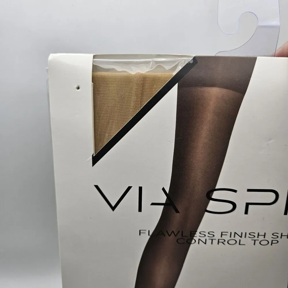 Via Spiga Flawless Finish Control Top Nude Sheer Pantyhose Support‎ Size C
